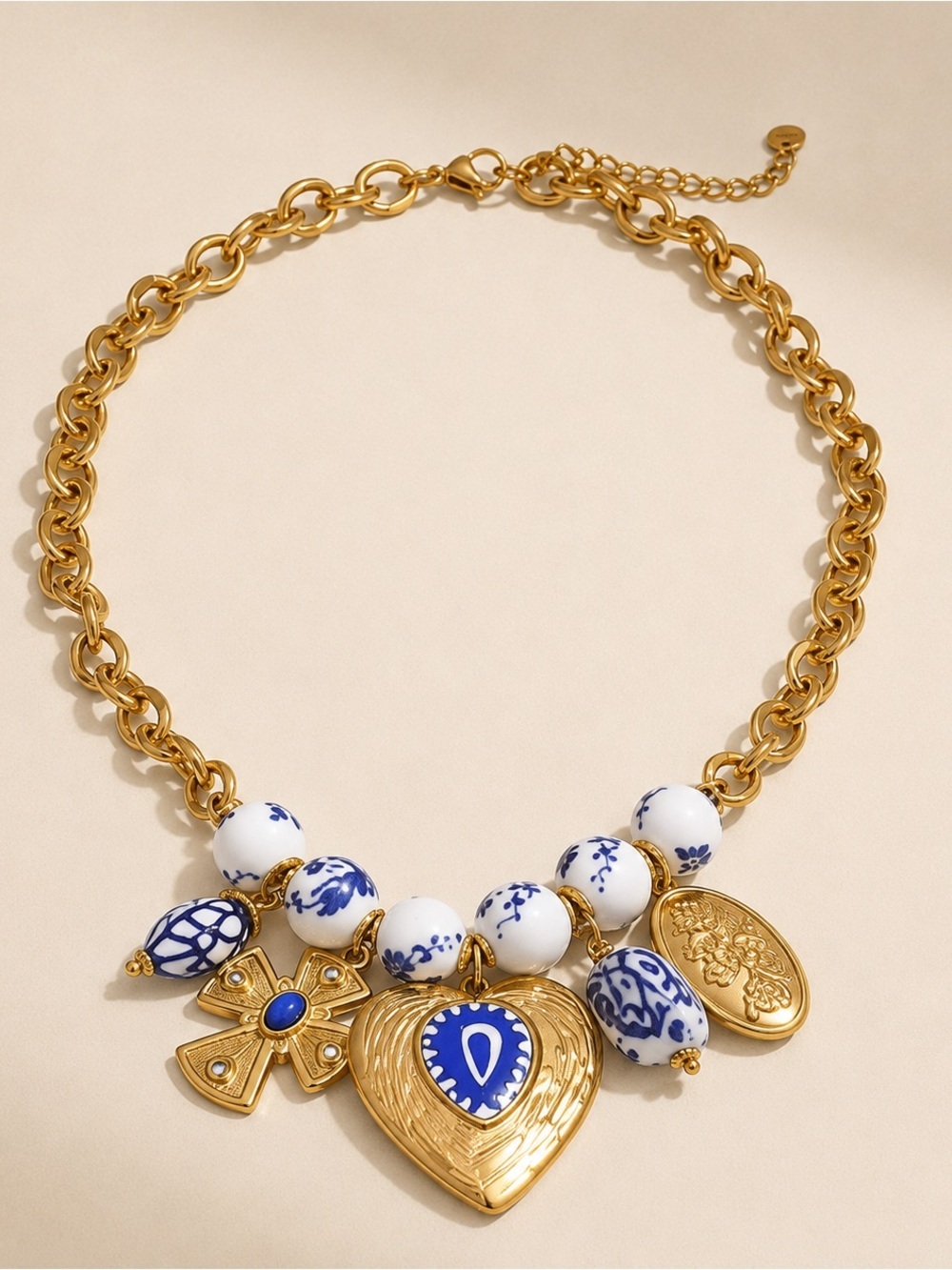 Mediterranean Blue Charm Gold Necklace